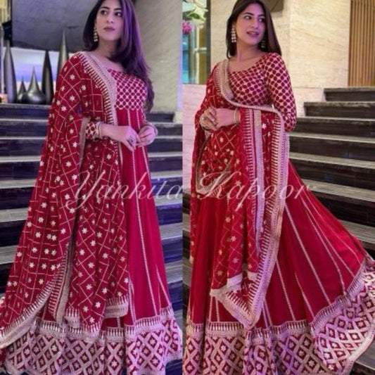 Georgette Wedding Gown Pant Set with Dupatta for Women - Comfortable and Stylish - Womenswear