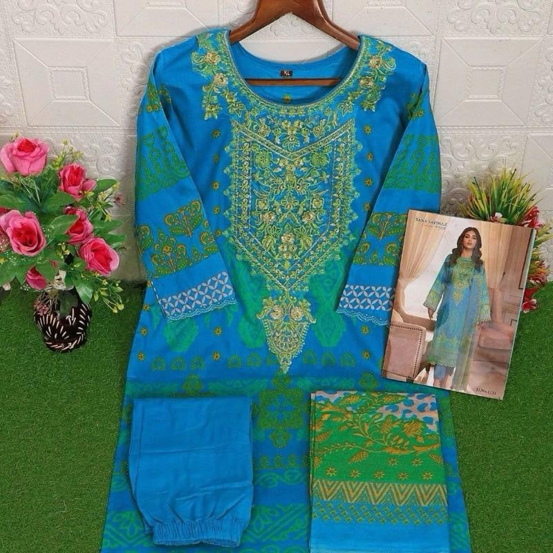 Clearance INDIAN BROWN FAUX GEORGETTE EMBROIDERY STITCHED L SHARARA SUIT SIZE L