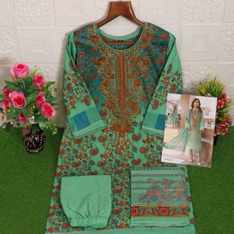 Clearance INDIAN BROWN FAUX GEORGETTE EMBROIDERY STITCHED L SHARARA SUIT SIZE L