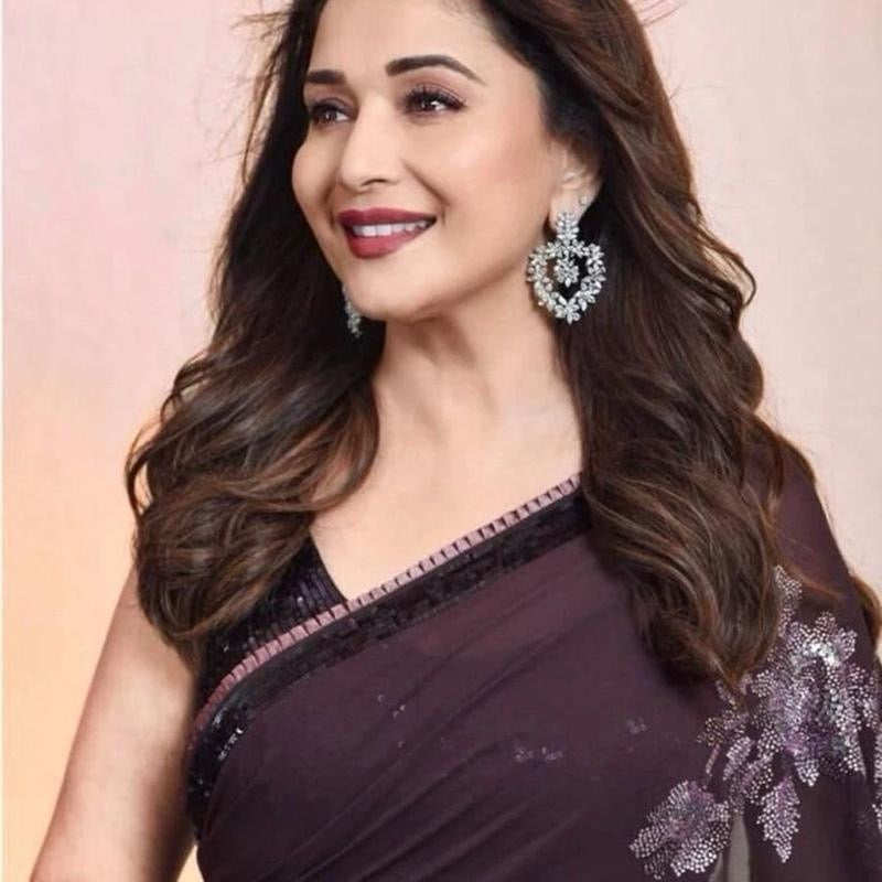 Indian traditional Designer georgette saree with unstitched blouse wine.