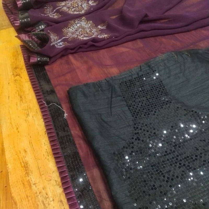 Indian traditional Designer georgette saree with unstitched blouse wine.