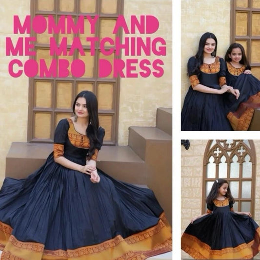 Indian traditional MOTHER&DAUGHTER COMBO GOWN IN BLACK PARTY WEAR WITH ZARI WORK
