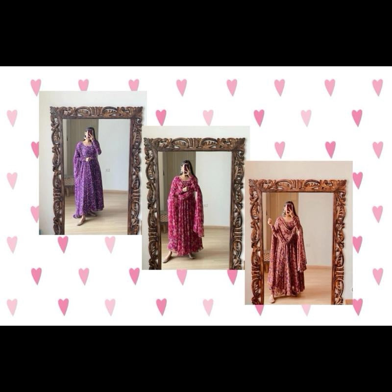 Indian traditional DESIGNER FLORAL GEORGETTE DIGITAL PRINT WORK GOWN WITH DUPATTA Size:L