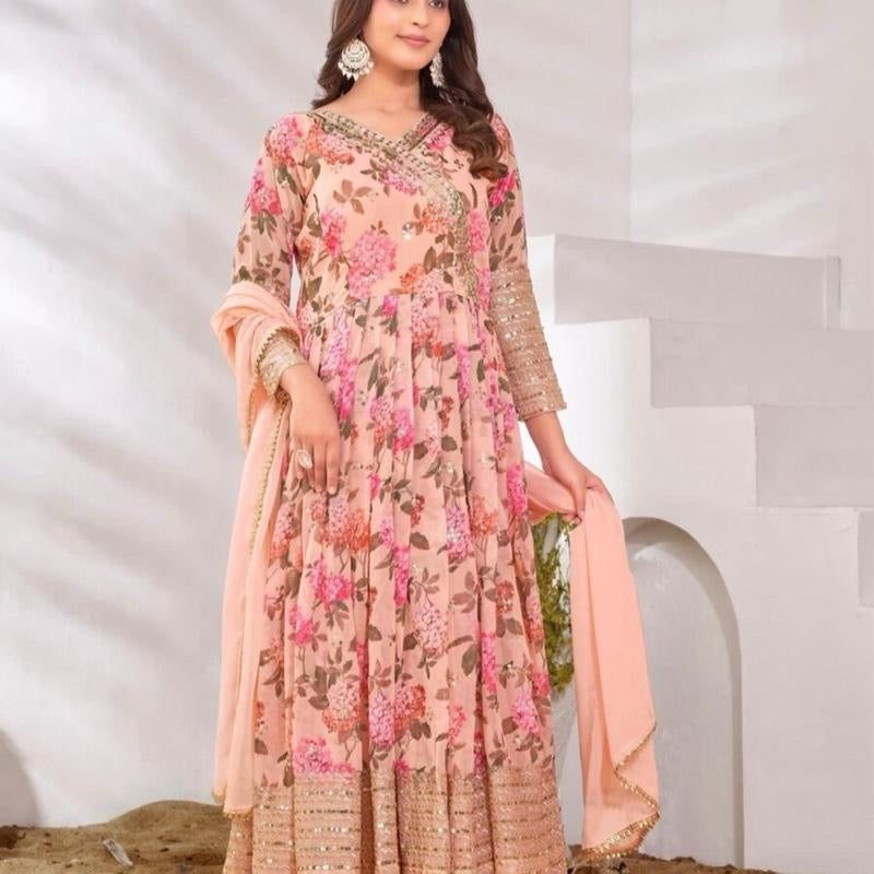 PARTY WEAR GEORGETTE EMBROIDERY SEQUENCE WORK GOWN BOTTOM WITH DUPATTA