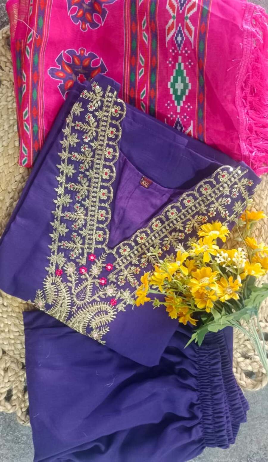 DESIGNER RAYON SLUB EMBROIDERY WORK TOP BOTTOM WITH DUPATTA