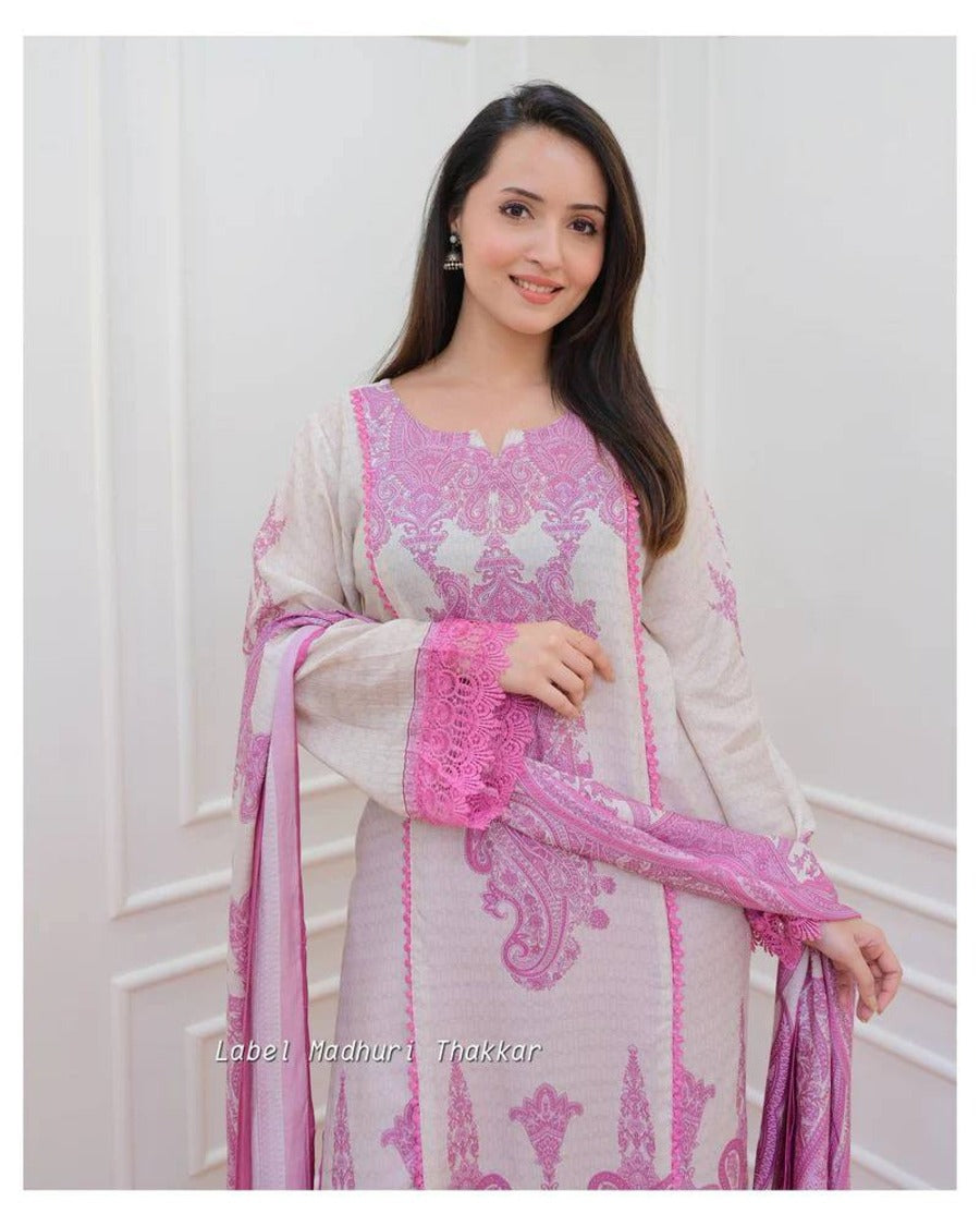 ATTRACTIVE MUSLIN DIGITAL PRINT WORK TOP BOTTOM WITH DUPATTA PINK