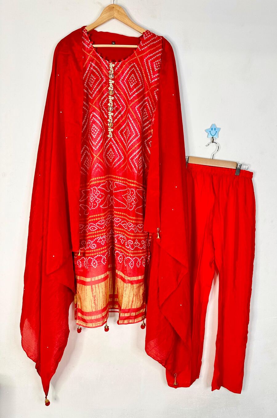 FANCY CHINON SILK BANDHNI PRINTED SEQUENCE LATKAN WORK TOP BOTTOM WITH DUPATTA