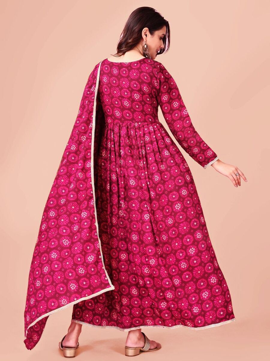 ATTRACTIVE DELTA SILK DIGITAL PRINT WORK GOWN WITH DUPATTA PINK