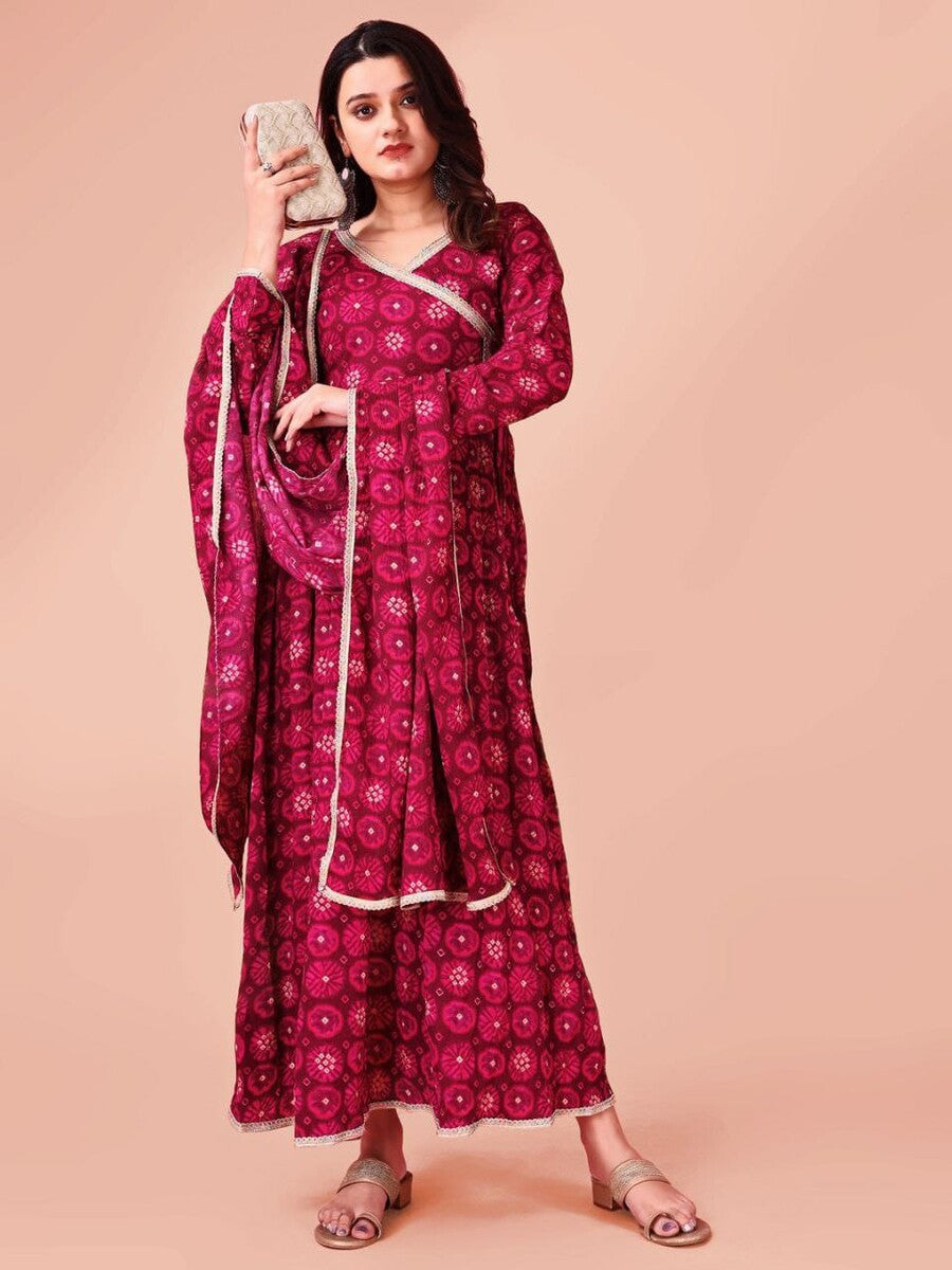 ATTRACTIVE DELTA SILK DIGITAL PRINT WORK GOWN WITH DUPATTA PINK