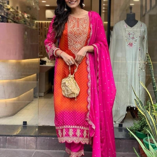 DESIGNER CHINON CODING SEQUENCE WORK TOP PANT WITH DUPATTA