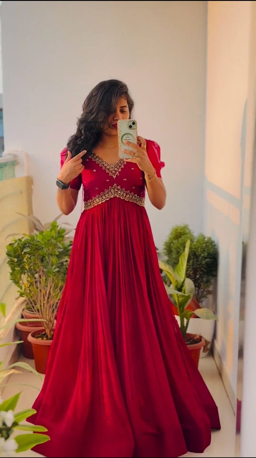 FANCY GEORGETTE SEQUENCE EMBROIDERY WORK ALIA CUT GOWN RED