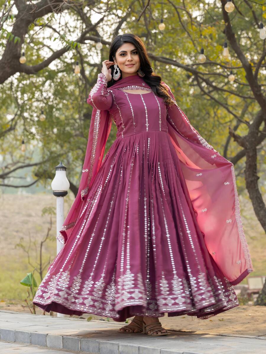 DESIGNER FAUX GEORGETTE SEQUENCE EMBROIDERY WORK GOWN WITH DUPATTA