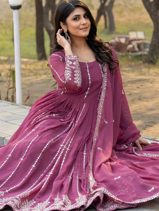 DESIGNER FAUX GEORGETTE SEQUENCE EMBROIDERY WORK GOWN WITH DUPATTA