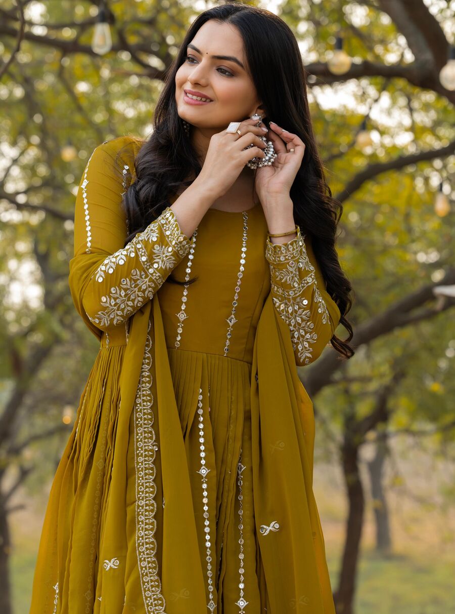 DESIGNER FAUX GEORGETTE SEQUENCE EMBROIDERY WORK GOWN WITH DUPATTA