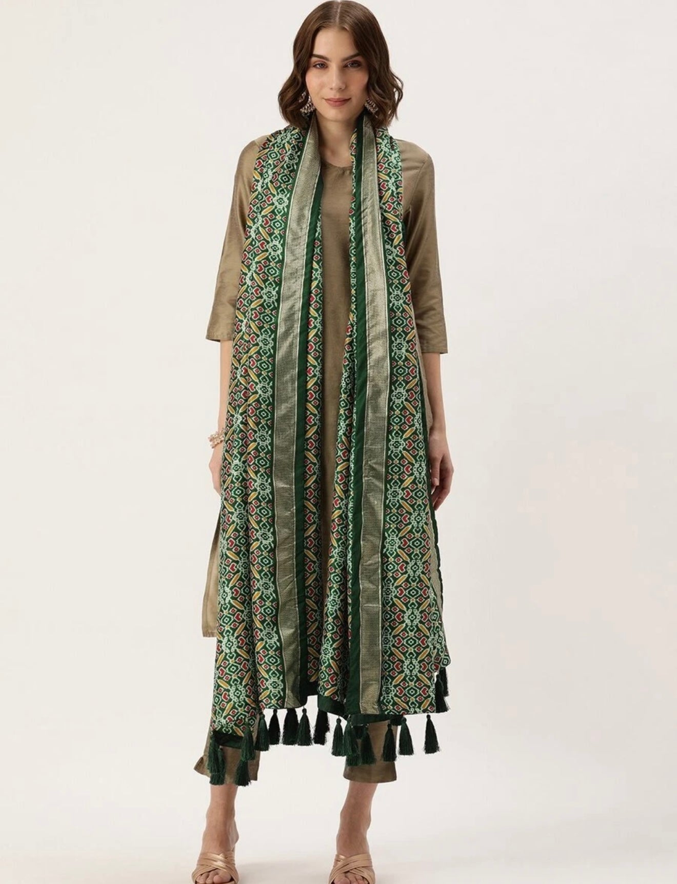 INDIAN DESIGNER TUSSAR SILK PATOLA PRINT WORK ONLY DUPATTA