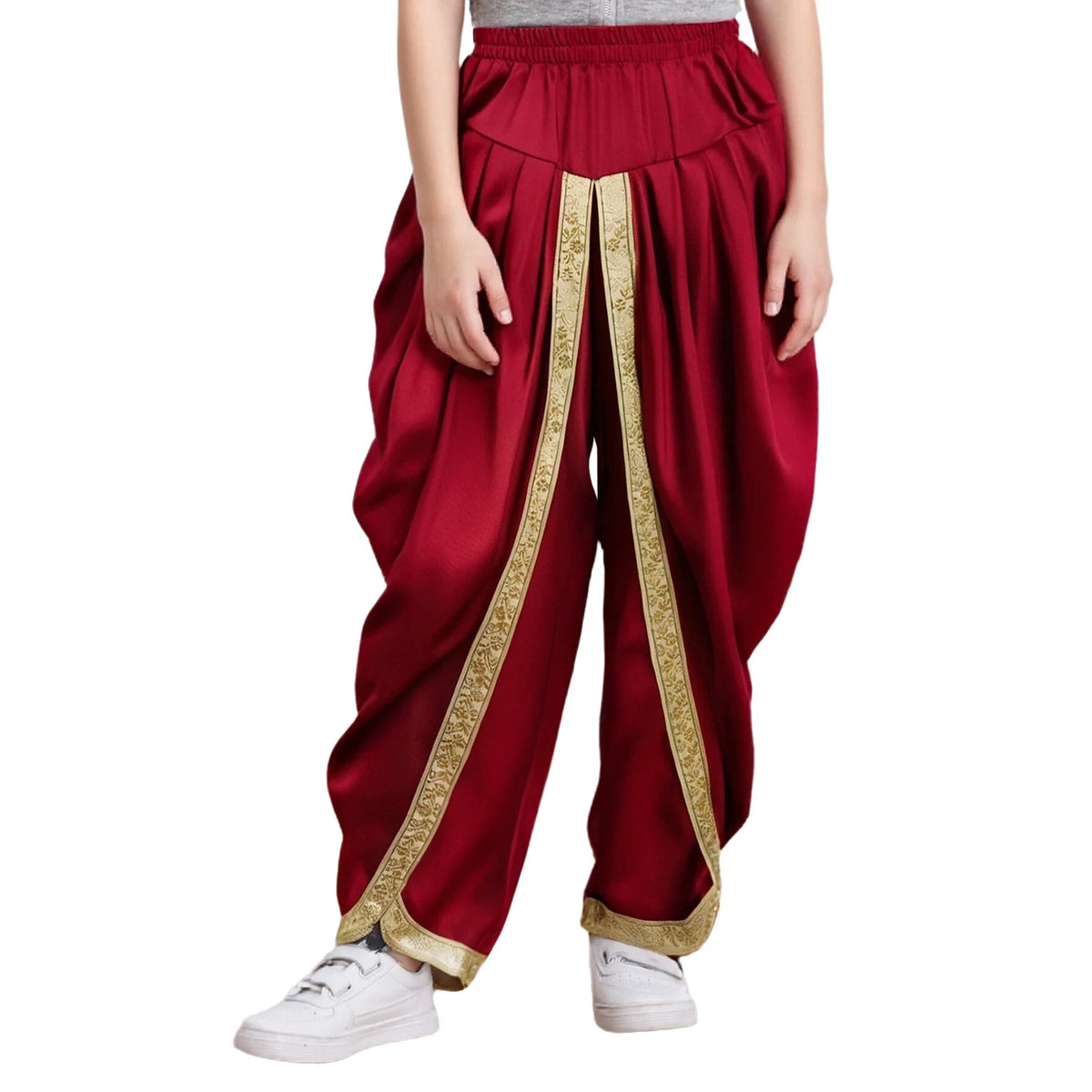 Girls Boys Satin Dhoti Pants Indian Dance Pants Elastic Waist Draped Baggy Trousers for Halloween Party Fancy Dress Ball Clothes