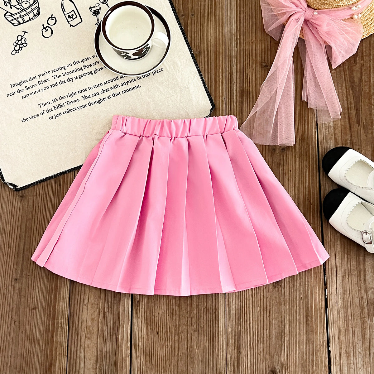 Kids Clothing Sets New Autumn Bow Long Sleeve Black Sweatshirt Pink Pleated Skirt 2-Piece Girl Clothing Suits