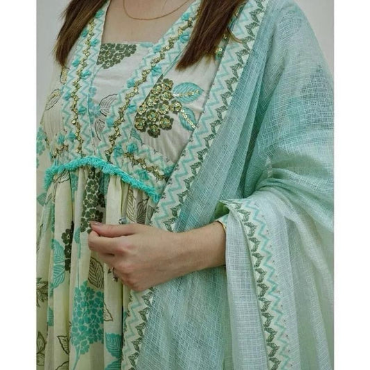 INDIAN PARTY WEAR PRINT WITH EMBROIDERY WORK TOP BOTTOM WITH DUPATTA IN SIZE L