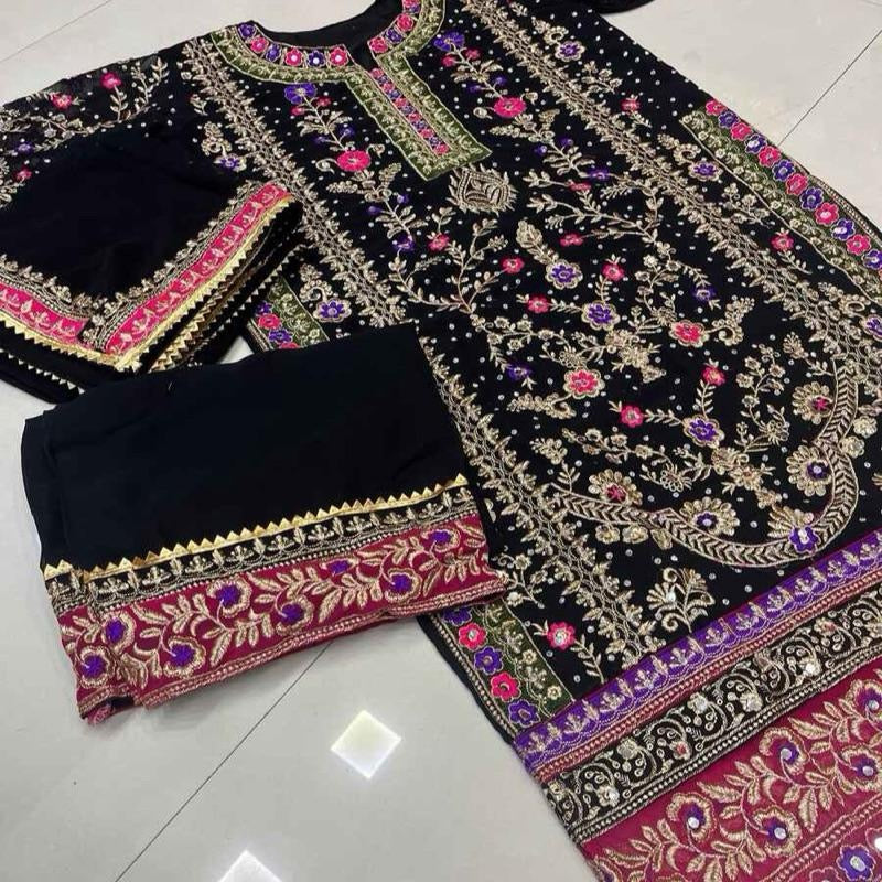 NEW ARRIVAL GEORGETTE EMBROIDERY WORK TOP PALAZZO WITH DUPATTA Womenswear