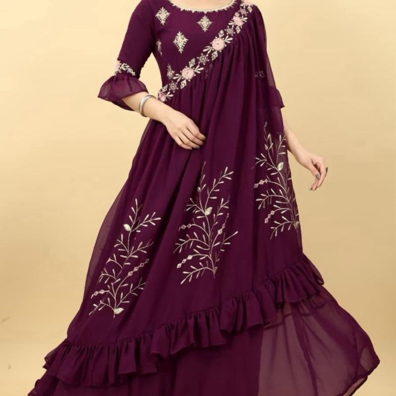 DESIGNER GEORGETTE EMBRODIERY SEQUENCE WORK GOWN WITH SHARUG