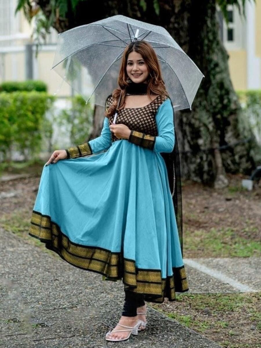 MOST PICKED VICHITRA SILK JACQUARD WORK ANARKALI TOP WITH DUPATTA 2PC SET.