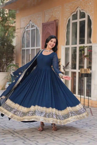 MOST PICKED BLOOMING GEORGETTE EMBROIDERY ZARI SEQUENCE WORK GOWN WITH DUPATTA MOREPEACH