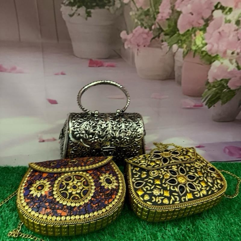 Handcrafted Modern Mosaic Evening Clutches for Women Indian Artisans' Metal Purse Accessory for Parties and Special Events