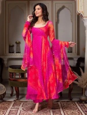 FANCY GEORGETTE DIGITAL PRINT WORK GOWN BOTTOM WITH DUPATTA RED