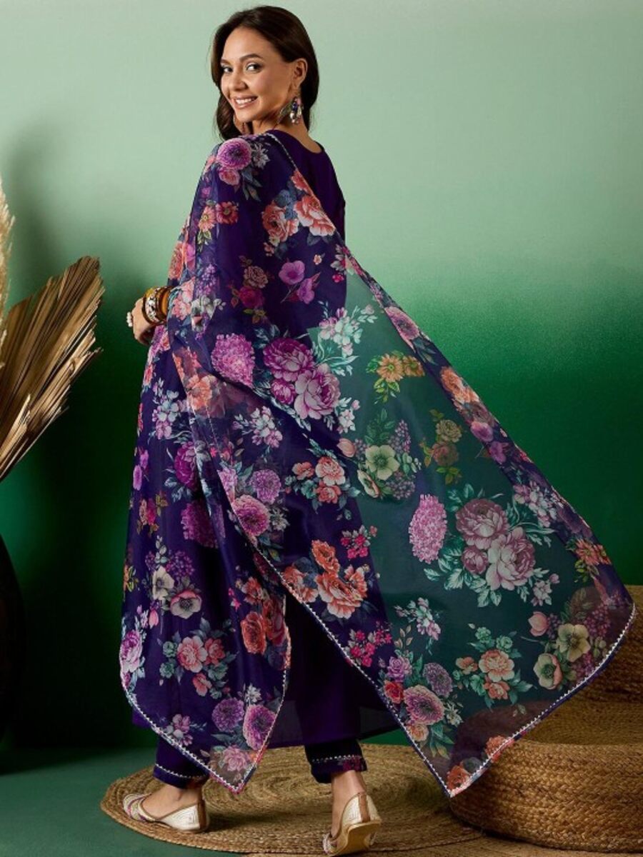 TRENDING GEORGETTE EMBROIDERY SEQUENCE WORK ALIA CUT TOP BOTTOM WITH DUPATTA PURPLE