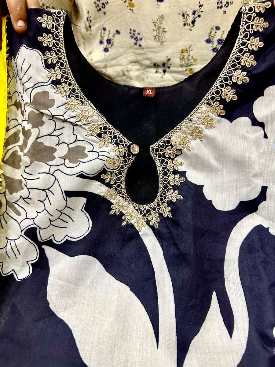 LATEST MUSLIN CODED EMBROIDERY AND ZARI WORK WITH LINING TOP BOTTOM WITH DUPATTA BLACK