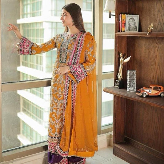 NEW ARRIVAL GEORGETTE EMBROIDERY WORK TOP PALAZZO WITH DUPATTA Womenswear