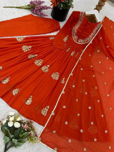 DESIGNER GEORGETTE EMBROIDERY WORK GOWN BOTTOM WITH DUPATTA ORANGE