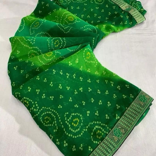 INDIAN FANCY GEORGETTE LACE WORK BANDHNI SAREE WITH UNSTITCHED BLOUSE