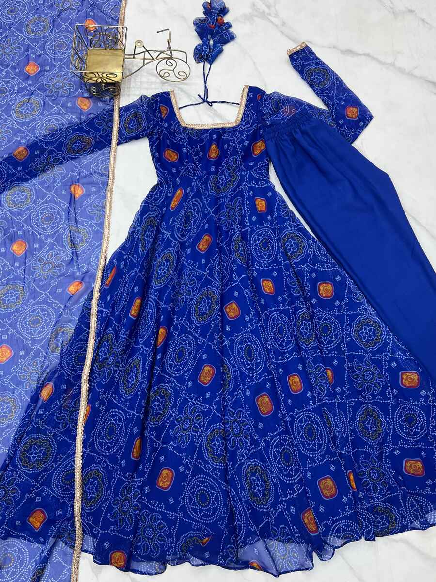 FANCY CHIFFON BANDHEJ PRINTED LACE WORK GOWN BOTTOM WITH DUPATTA