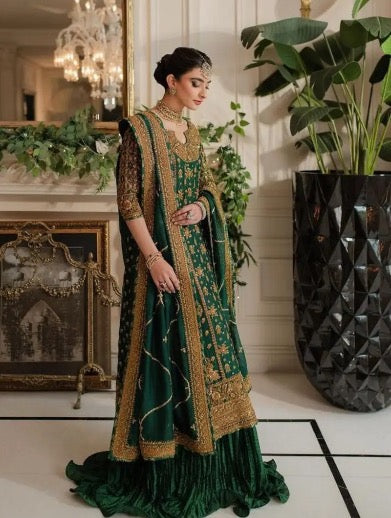 NEW ARRIVAL GEORGETTE SEQUENCE EMBROIDERY WORK TOP SHARARA WITH DUPATTA GREEN
