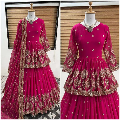FANCY DESIGNER LEHENGA TOP EMBROIDERY WORK WEDDING WORK PINK