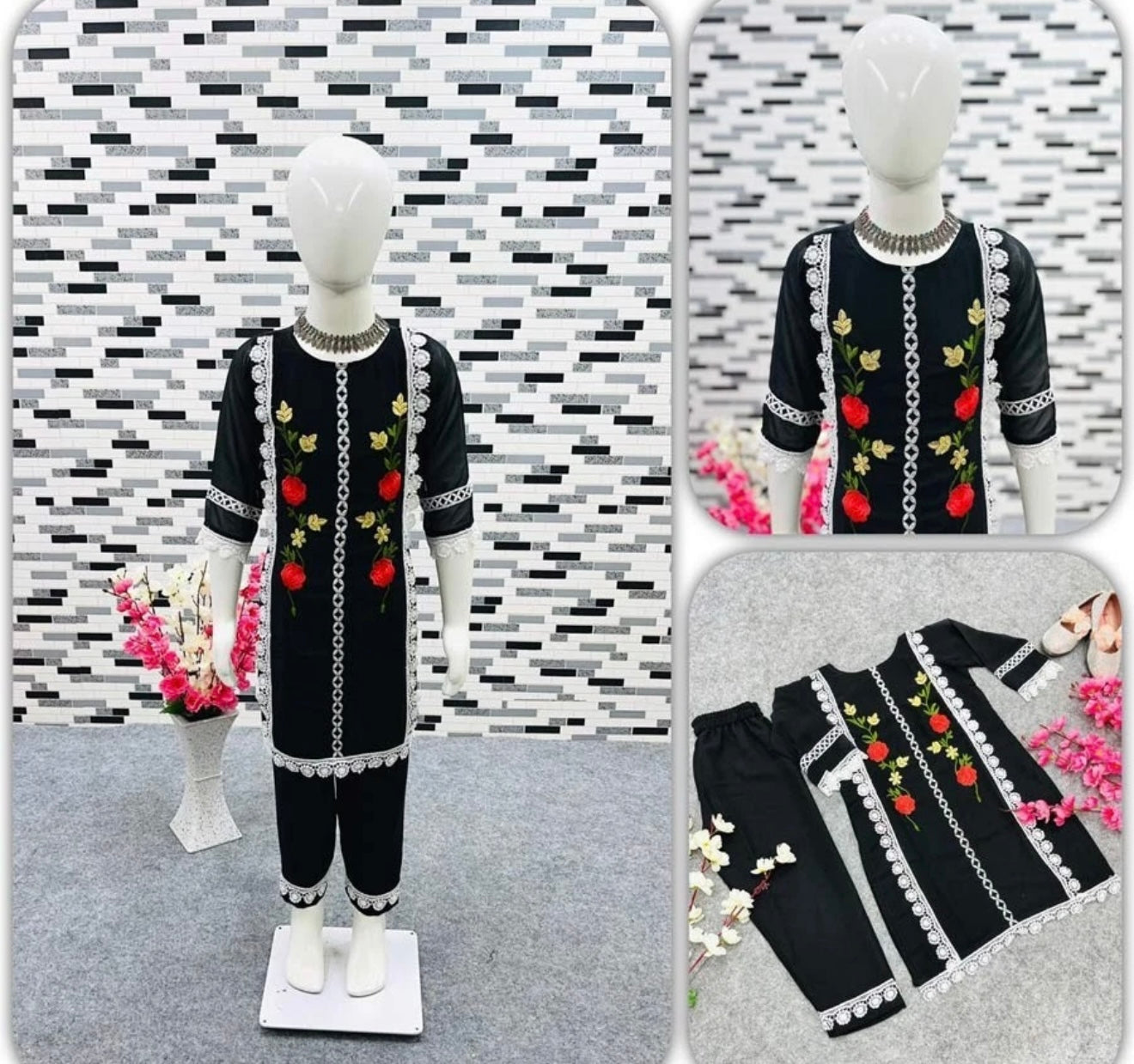 Kids Indian Traditional DESIGNER GEORGETTE EMBROIDERY WORK WEAR IN BLACK 3 to5year