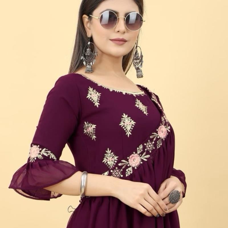 DESIGNER GEORGETTE EMBRODIERY SEQUENCE WORK GOWN WITH SHARUG