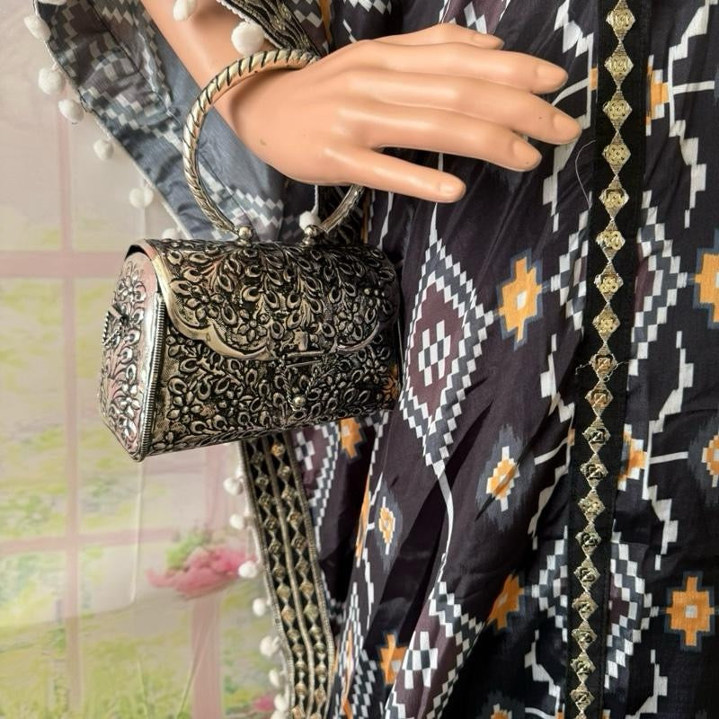 Indian Antique Vintage Style Royal Handmade Silver Metal Party Clutch for Wedding Favor Evening Clutches