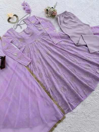 DESIGNER GEORGETTE FOIL WORK GOWN BOTTOM WITH DUPATTA GEORGETTE LAVENDER