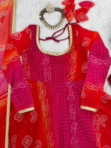 FANCY GEORGETTE DIGITAL PRINT WORK GOWN BOTTOM WITH DUPATTA RED