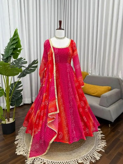 FANCY GEORGETTE DIGITAL PRINT WORK GOWN BOTTOM WITH DUPATTA RED