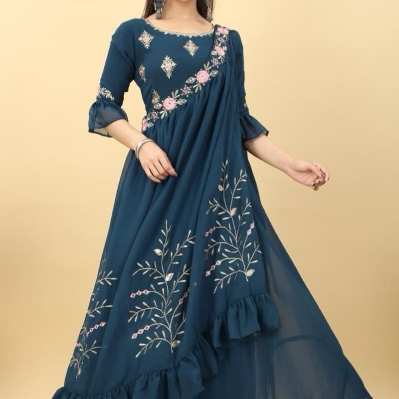 DESIGNER GEORGETTE EMBRODIERY SEQUENCE WORK GOWN WITH SHARUG