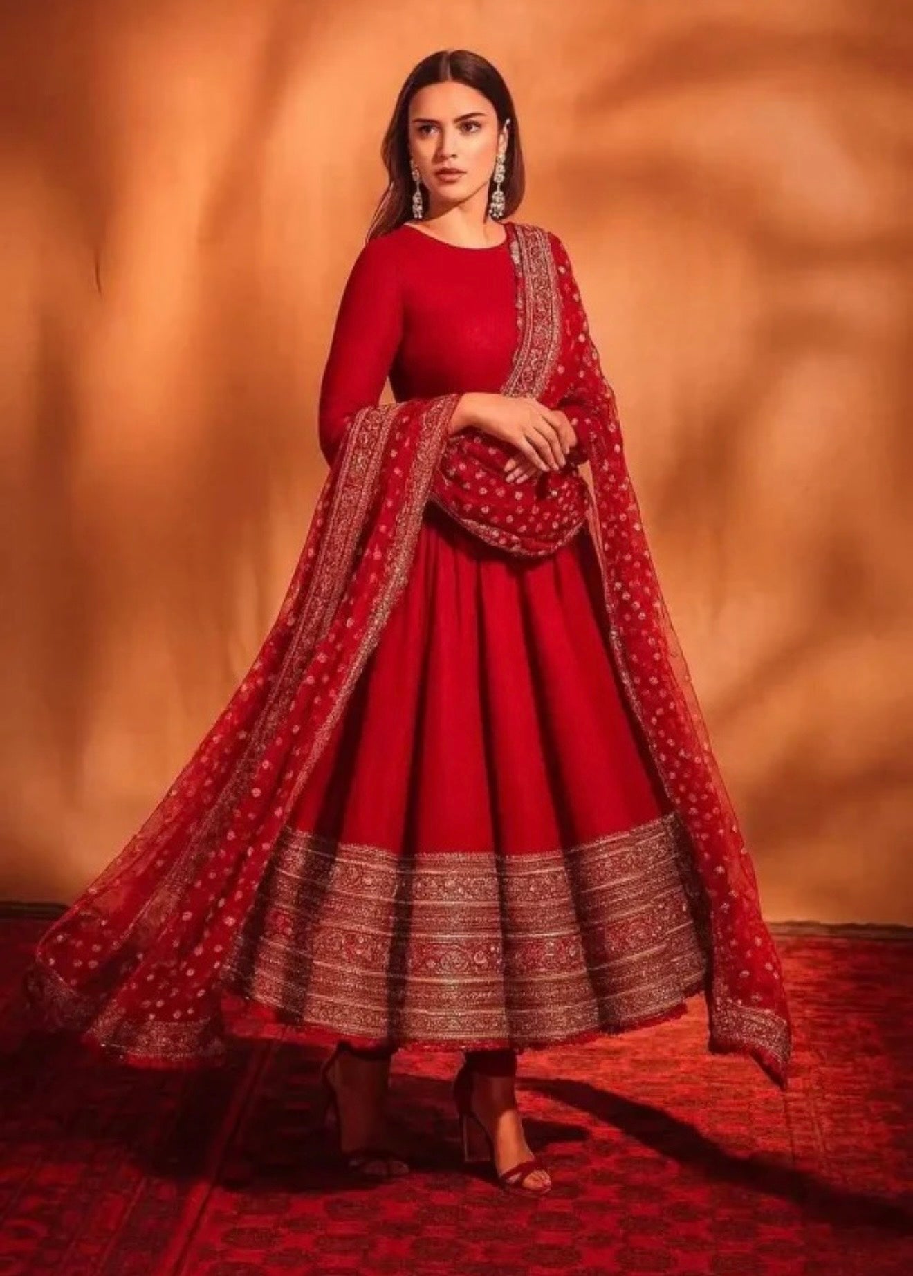 FASHIONABLE CHINON SILK SEQUENCE EMBROIDERY WORK GOWN BOTTOM WITH DUPATTA RED