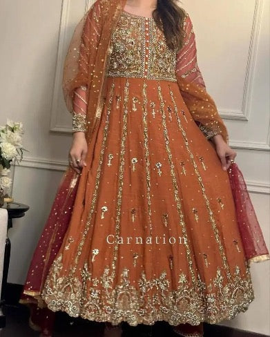 FANCY GEORGETTE SEQUENCE EMBROIDERY WORK GOWN WITH DUPATTA ORANGE