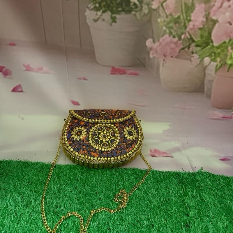 Handcrafted Modern Mosaic Evening Clutches for Women Indian Artisans' Metal Purse Accessory for Parties and Special Events