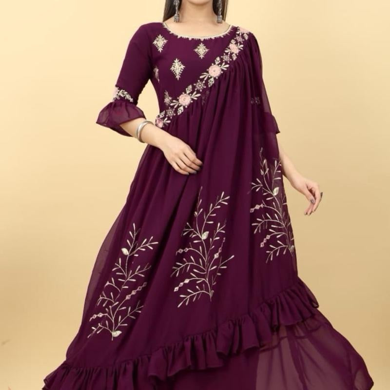 DESIGNER GEORGETTE EMBRODIERY SEQUENCE WORK GOWN WITH SHARUG