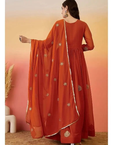 DESIGNER GEORGETTE EMBROIDERY WORK GOWN BOTTOM WITH DUPATTA ORANGE