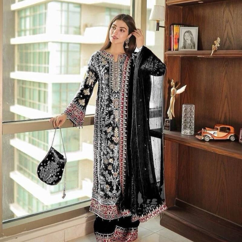 NEW ARRIVAL GEORGETTE EMBROIDERY WORK TOP PALAZZO WITH DUPATTA Womenswear