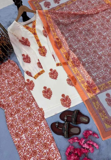 MOST PICKED MUSLIN COTTON DIGITAL PRINTED TOP PATIYALA WITH DUPATTA ORANGE